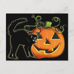 Tarjeta postal Jack-O-Lantern N Cat