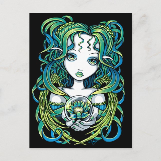 Tarjeta postal "Kallan" Green Lotus Water Angel (Anverso)