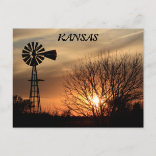 Tarjeta postal Kansas Sunset Windmill Silhouette