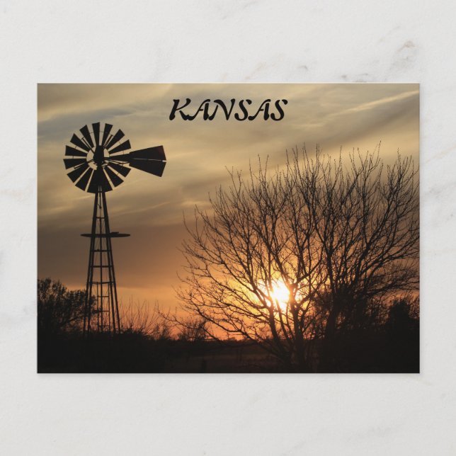 Tarjeta postal Kansas Sunset Windmill Silhouette (Anverso)