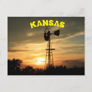 Tarjeta postal Kansas Windmill Sunset.