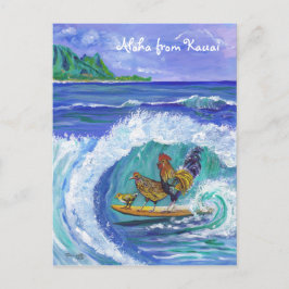 Tarjeta postal Kauai para el surf de gallos
