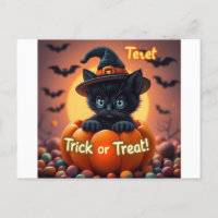 Tarjeta postal Kawaii Black Cat Halloween