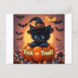 Tarjeta postal Kawaii Black Cat Halloween