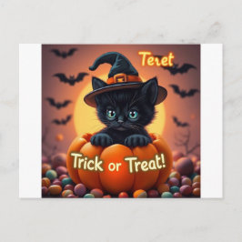 Tarjeta postal Kawaii Black Cat Halloween