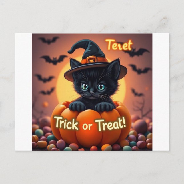 Tarjeta postal Kawaii Black Cat Halloween (Anverso)