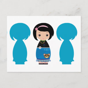 Tarjeta postal Kawaii Kokeshi Silhouette