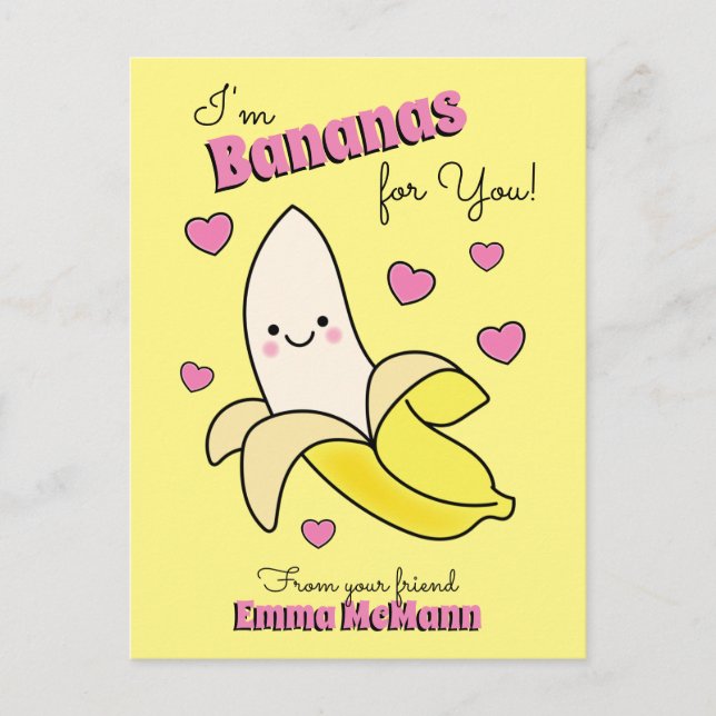 Tarjeta postal Kawaii para niños bananeses pequeño (Anverso)