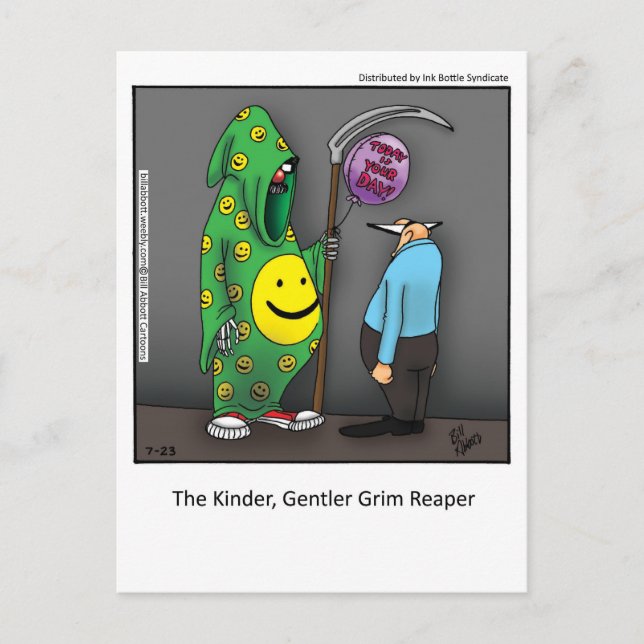 Tarjeta postal Kinder, Gentler Grim Reaper (Anverso)