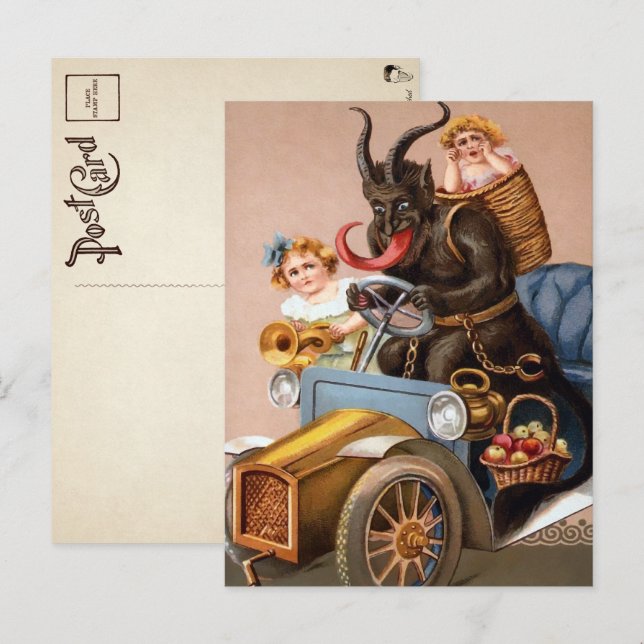 Tarjeta postal Krampus de conducción de vintage (Anverso / Reverso)