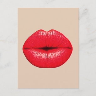 TARJETA POSTAL LABIOS ROJOS BESO