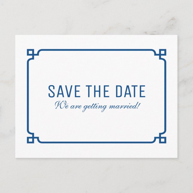 Tarjeta postal Lapis Blue Deco Chic Save the Date (Anverso)
