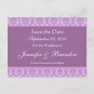 Tarjeta Postal Lilac Purple Damask Save Date