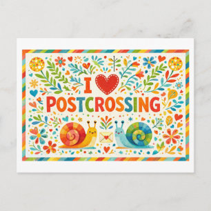 Tarjeta postal linda de "Me encanta Postcrossing"