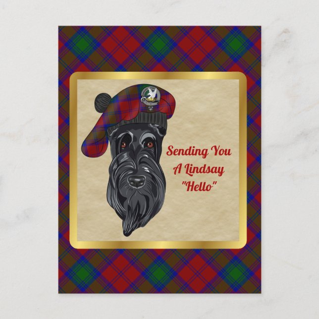 Tarjeta postal Lindsay Clan Badge & Tartan (Anverso)
