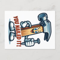 Tarjeta postal "¡Lo clavaste!" con martillo de dib
