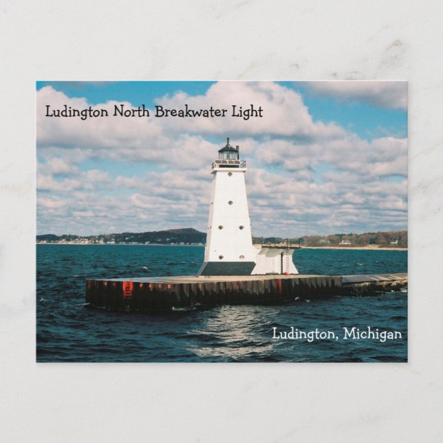 Tarjeta postal Ludington North Breakwater Light (Anverso)