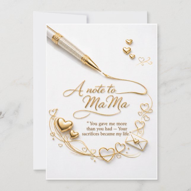 Tarjeta Postal Luxury Gold “Una nota para mamá” (Anverso)