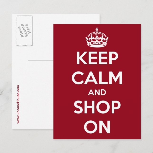 Tarjeta postal Mantén la calma y sigue comprando (Anverso / Reverso)