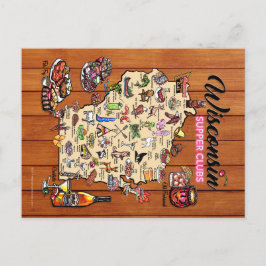 Tarjeta postal - Mapa del club de cena de Wisconsi
