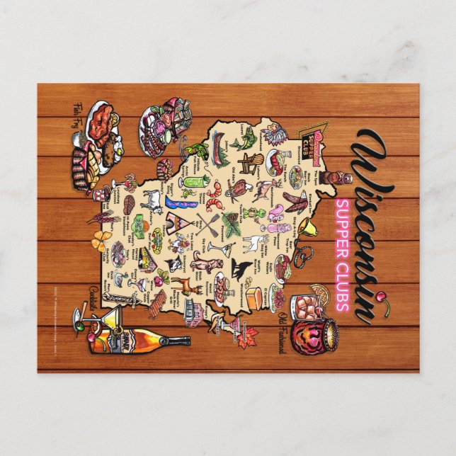 Tarjeta postal - Mapa del club de cena de Wisconsi (Anverso)