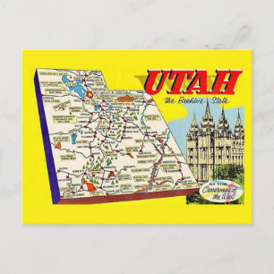 Tarjeta Postal Mapa Retro de Utah Tarjeta Postal