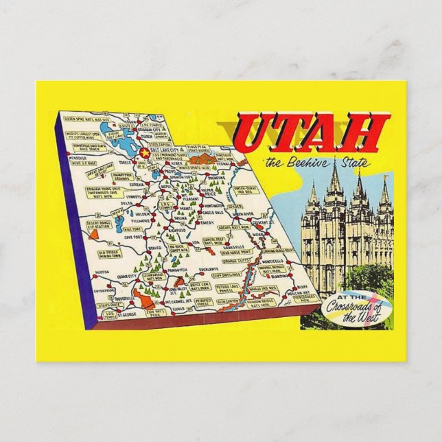 Tarjeta Postal Mapa Retro de Utah Tarjeta Postal (Anverso)
