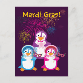 Tarjeta postal Mardi Gras Penguins