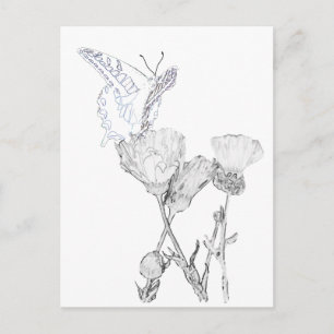 Tarjeta postal - Mariposa y flores para colorear