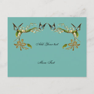 Tarjeta Postal Mariposas Vintage Verde Azul