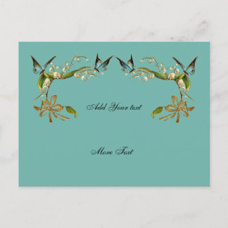 Tarjeta Postal Mariposas Vintage Verde Azul
