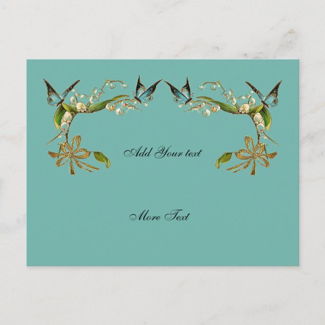 Tarjeta Postal Mariposas Vintage Verde Azul (Anverso)