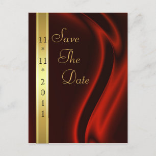Tarjeta Postal Marqués Rojo Seda Oro Save The Date