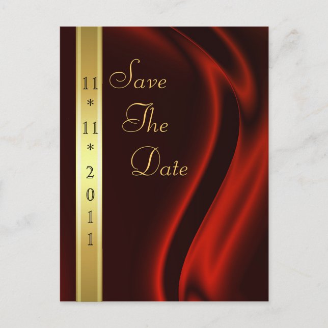 Tarjeta Postal Marqués Rojo Seda Oro Save The Date (Anverso)