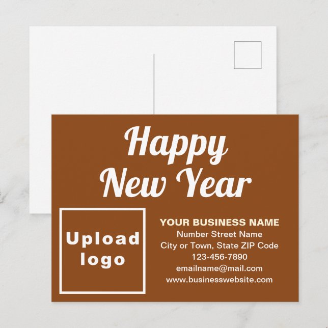 Tarjeta Postal Marrón de Año Nuevo Empresarial (Anverso / Reverso)