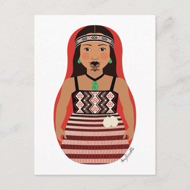 Tarjeta postal Matryoshka Māori, neozelandesa (Anverso)