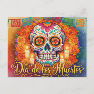 Tarjeta postal mexicana del Día de Muertos con crá