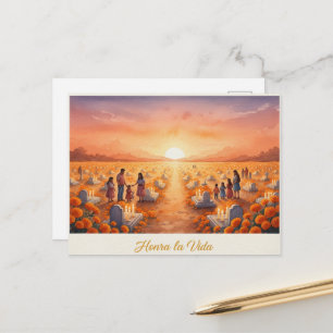 Tarjeta postal mexicana del Día de Muertos con crá