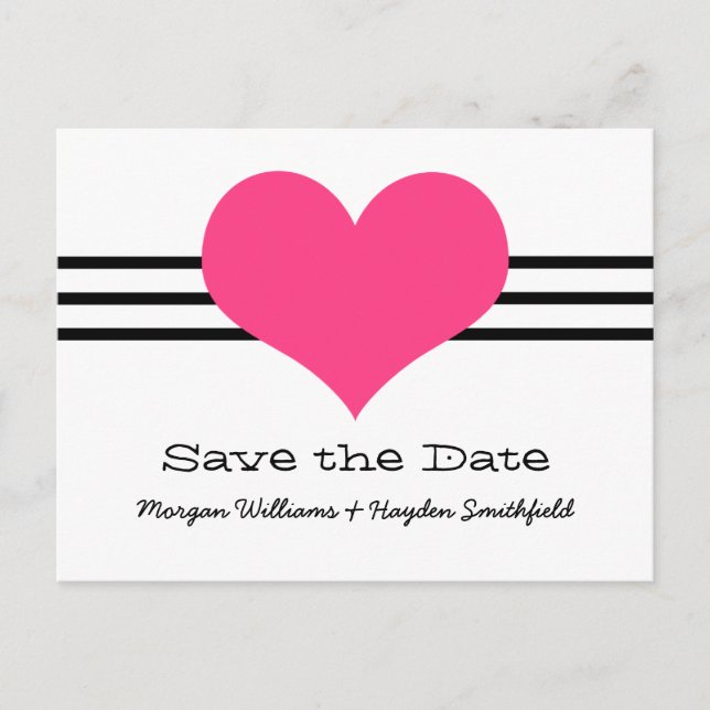 Tarjeta postal Mod Heart Save the Date, Rosa (Anverso)