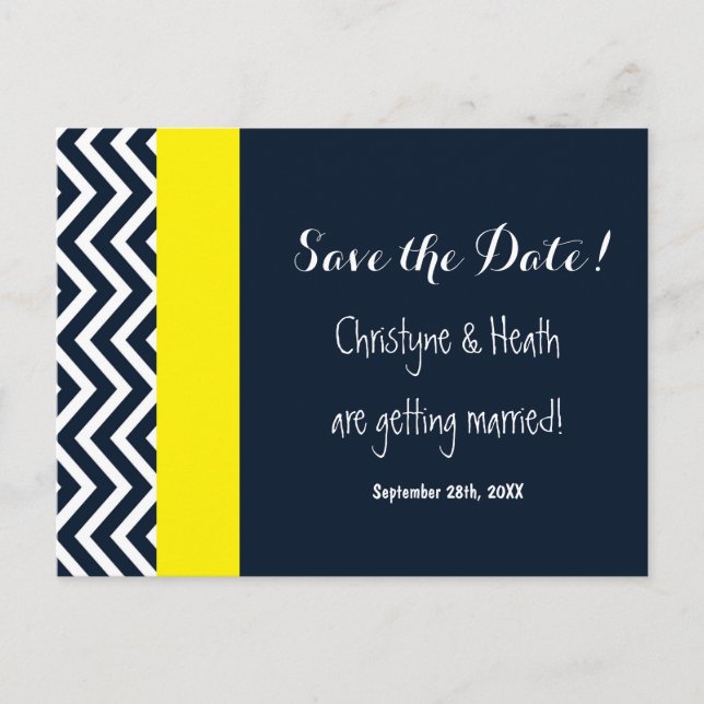 Tarjeta postal moderna Chevron azul marino amarill (Anverso)