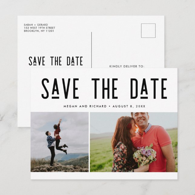 Tarjeta postal moderna de anuncio de fecha de boda (Anverso / Reverso)