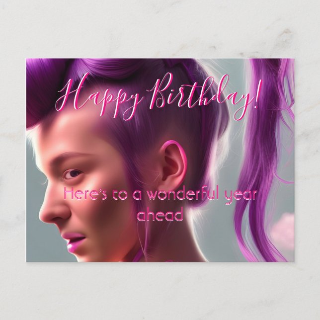 Tarjeta postal moderna de cumpleaños rosa caliente (Anverso)
