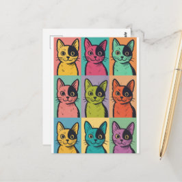 Tarjeta Postal Moderna de Gatos con Estilo Retro d