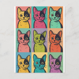 Tarjeta Postal Moderna de Gatos con Estilo Retro d