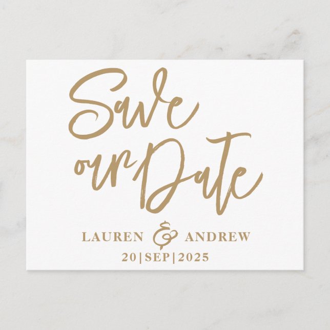 Tarjeta postal moderna Save the Date Gold (Anverso)