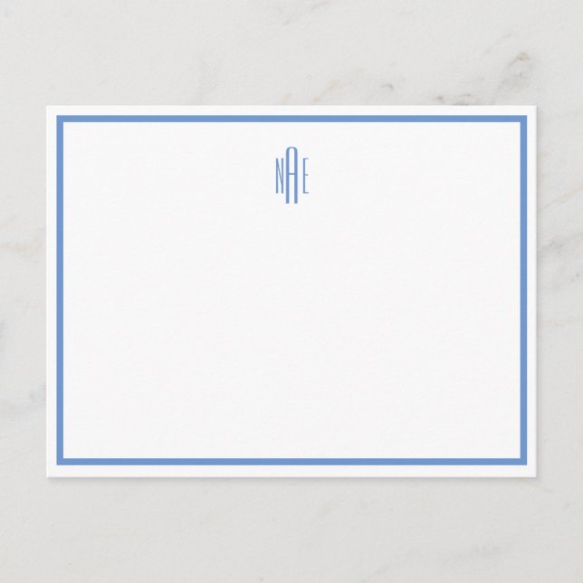 Tarjeta postal Monogramada azul y blanca plana (Anverso)
