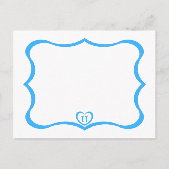 Tarjeta postal monogramada simple elegante #Blue (Anverso)
