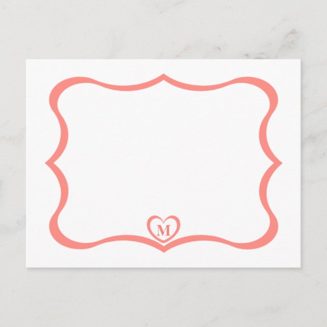 Tarjeta postal monogramada simple elegante #Peach (Anverso)