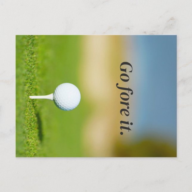 Tarjeta postal motivacional de golf 'Go Fore It' (Anverso)