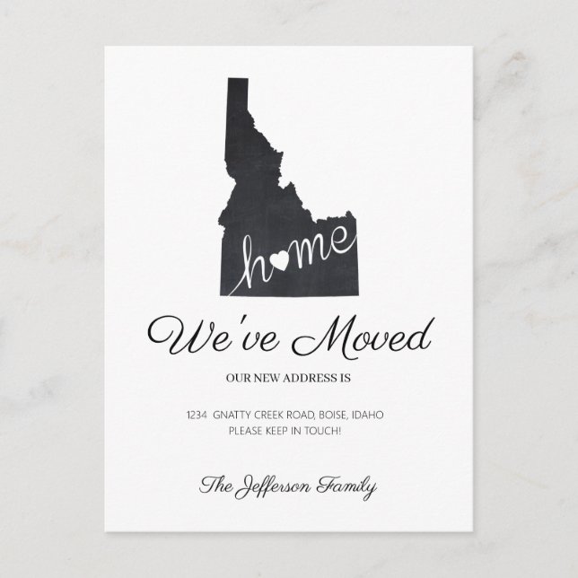 Tarjeta postal móvil del mapa del estado de Idaho  (Anverso)